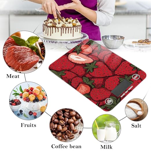 Food Scale Kitchen Scale for Baking Cooking Digital Food Weighing Measuring Scale Small Waterproof Electric Food Scale Cartoon Red Strawberry