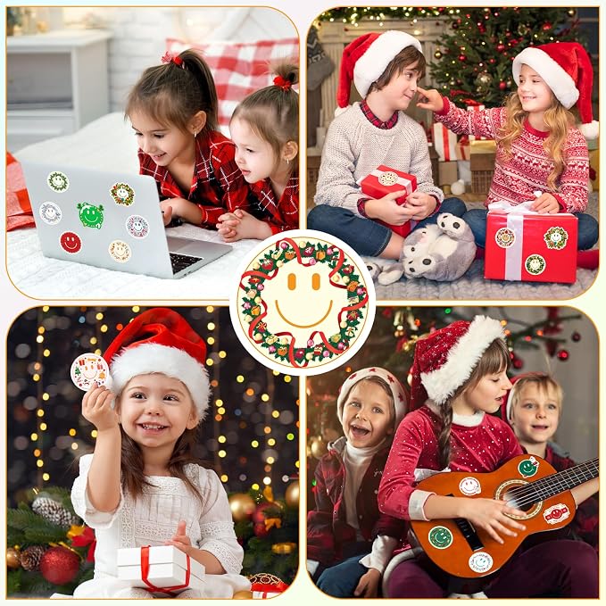 50PCS Smile Christmas Stickers | Cute Water Bottle Stickers for Kids, for Teaching Rewards, Notebooks, Stationery, Luggage, Cartoon PVC Happy Stickers