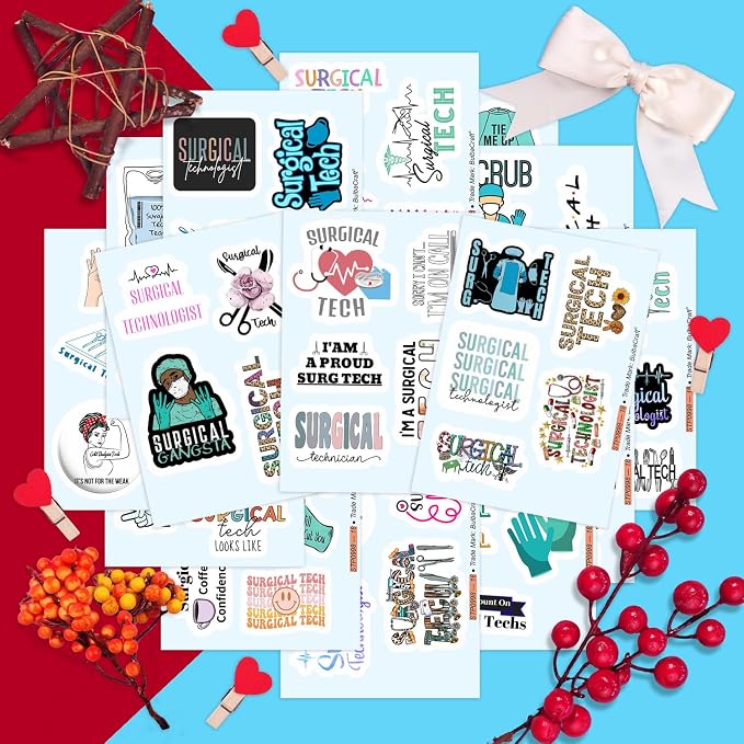 100Pcs Surgical Tech Stickers, Surgery Stickers for Water Bottle and Laptop - Scrub Tech Party Supplies & Decorations, Waterproof Vinyl Decals, Gifts for Women & Men