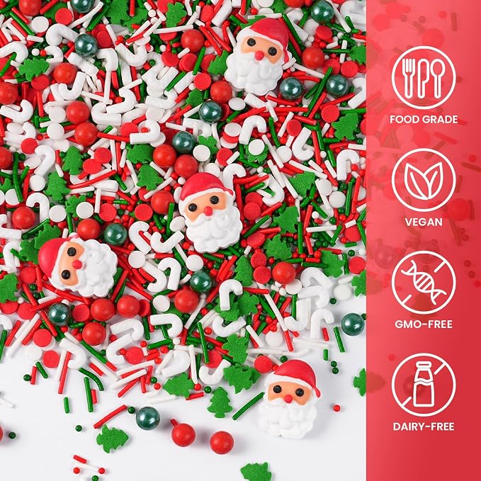 Sujoygar Christmas Cake Sprinkles, 3.52oz Edible Santa Claus Christmas Sprinkles for Cake Decorating Cupcake Toppers Baking Cookie Ice Cream Dount Chocolate
