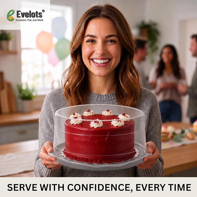 Evelots 12-Inch Airtight Cake Container with Lid - Portable Carrier for Pies, Cakes, Cupcakes & More - BPA-Free Clear Plastic - Secure & Easy Transport