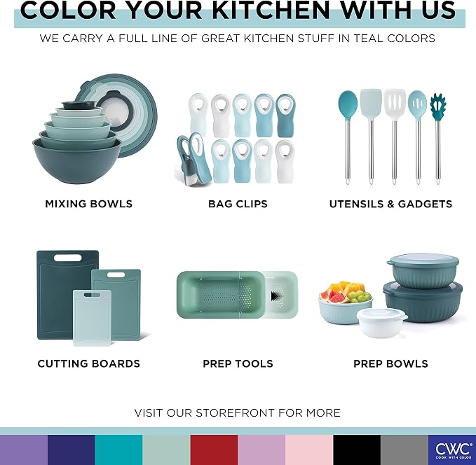 COOK WITH COLOR Prep Bowls with Lids- Wide and Deep Nesting Plastic Small Mixing Bowl Set with Lids, 12 Piece Set - Deep Bowls, Teal