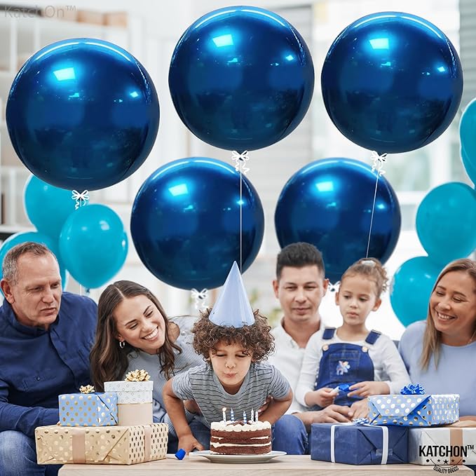 KatchOn, Metallic Blue Mylar Balloons - Big 22 Inch, Pack of 6 | Round Ramadan Balloons for Ramadan Decorations | Eid Decorations, Blue Party Decorations | Baby Shower, Blue Birthday Decorations