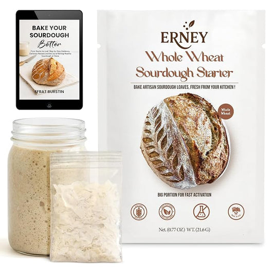 ERNEY Dehydrated Whole Wheat Sourdough Starter 21.6 g Per Sachet for Bread Making - Perfect Rise Whole Wheat Sourdough Bread Flour with Instruction - Versatile Homemade Pastry Flour Perfect for Artisan Loaf Pizza Muffins