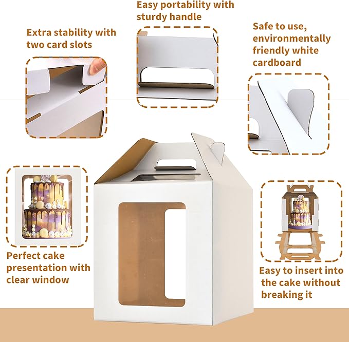 12x12x12 Inch Tall Cake Boxes with windows,10in 12in Tall Cake Carrier, Large Tiered Cake Box, Layer Cake Box, large cake box,Durable White Bakery Box(1pack)