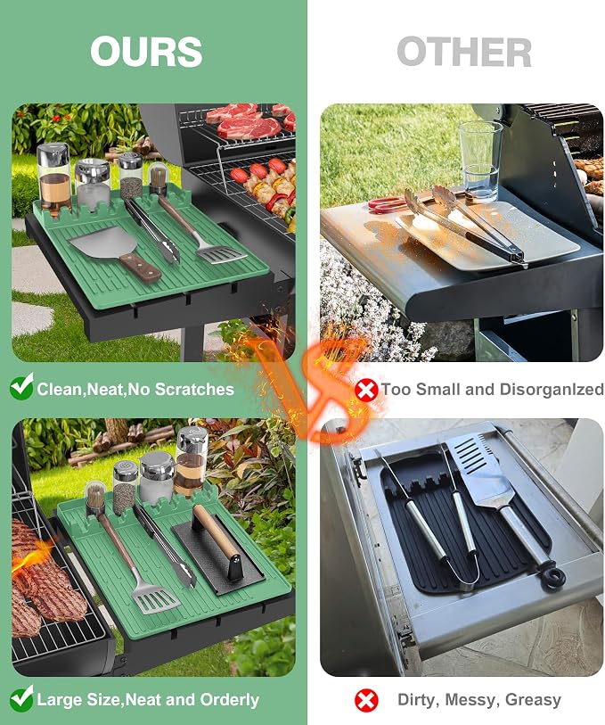 Silicone Griddle Tools Mat for Blackstone - Large Silicone Spatula Mat with Drip Pad - Griddle Mats BBQ Grill Accessories - Blackstone Griddles Accessories, Gifts for Men(Light Green)