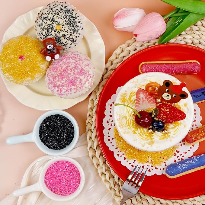 Edible Sprinkles 4 Color Mix, Gold Black White Pink Sugar Crystal Sprinkles for Cake Decorating, Cupcake Toppers, Ice Cream Topping, Cookie Baking Decorations, 110g 3.88oz