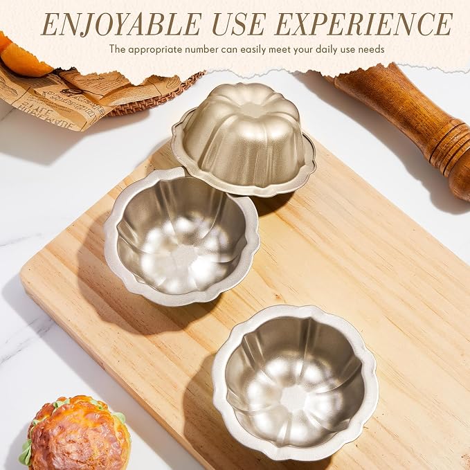Ctosree 16 Pcs 4 Inches Fluted Mini Cake Pan Nonstick Fluted Cake Pan Carbon Steel Tube Metal Tube Oven Baking Mold with Flower Shape for Cupcake (Gold)