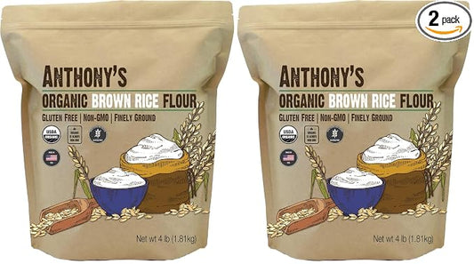 Anthony's Organic Brown Rice Flour, 4 Pound, Gluten Free, Product of USA, Finely Ground (Pack of 2)
