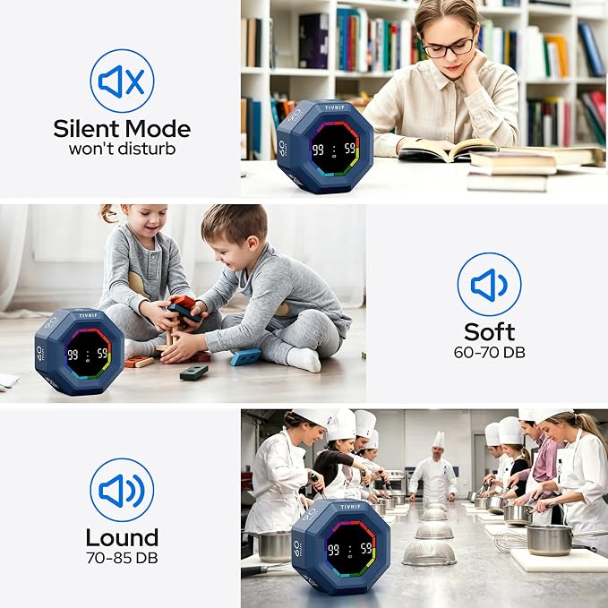 Visual Timer for Kids Kitchen Timer Pomodoro Magnetic Visual Countdown | Smart Gravity Sensing Timer with Large Display Loud Alarm for Study Cooking Classroom Homework Time Management