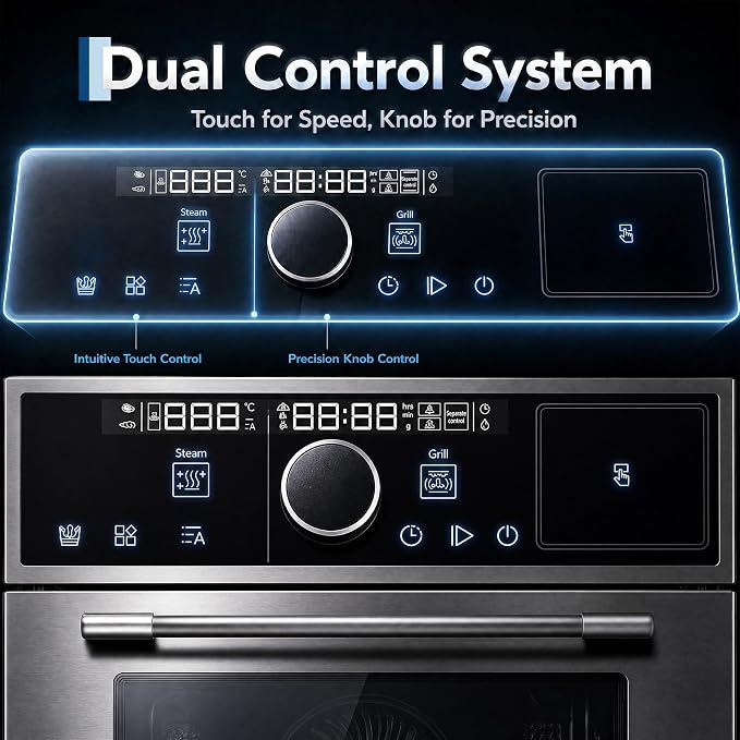 Garvee 24 Inch Built-in Single Wall Oven, 2.5 Cu. ft. Electric Oven, 3000W Power, 5 Cooking Functions, Touch & Mechanical Knob Control, Double Layer Low-e Glass Door, ETL Certified, Silver