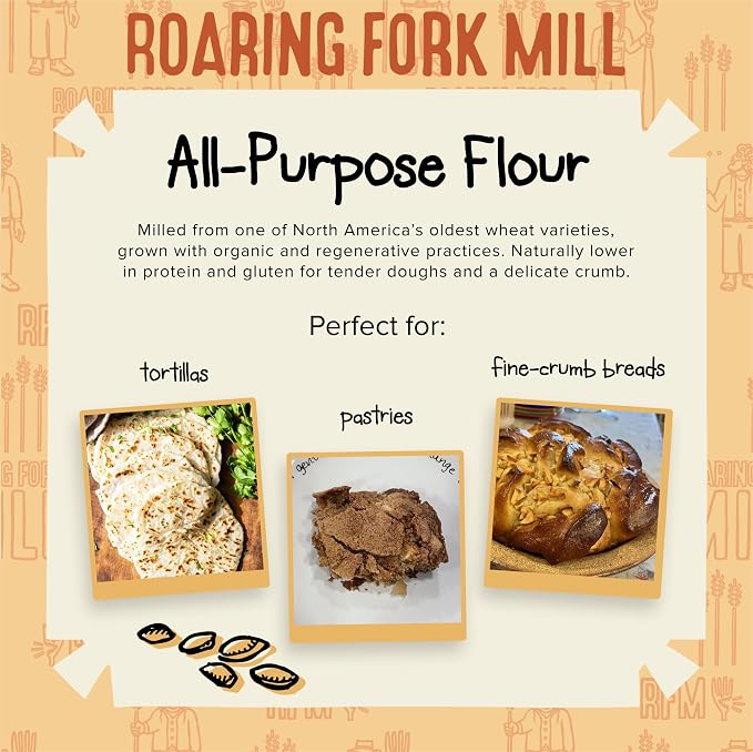 Roaring Fork Mill Stone-Milled All Purpose 00 Flour from Colorado-Grown USDA Organic & Regenerative Organic Certified Heritage Grain – Rich, Earthy Flavor for Artisan Bread, Crackers & Baking 2 Pounds