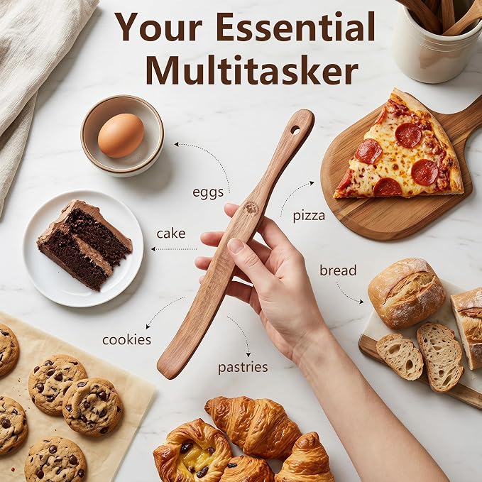 1 Pack Long Teak Wood Spurtle – Sourdough Starter, Jar Bottom Scraper & Long Handle Dough Whisk, Moisture-Resistant Kitchen Tool for Baking and Non-Stick Safe Cookware