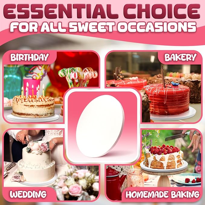 Set of 12 Cake Boards 12 inch Round - 1/2" Thick White Cake Drums 12 inch Round with Bend-Proof & Smooth Cardboard Surface, Grease- and Water-Resistant - Suitable for Birthday Cakes Up to 10 In