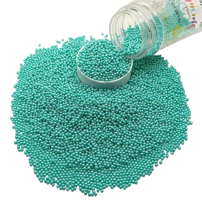 SE Si&Moos Nonpareil Sprinkles, 2mm Teal Mini Edible Pearls Teal Sprinkles for Cake Decorating Halloween Cookie Decorations Wedding Baby Shower Party Christmas Holiday Supplies 3.5 OZ