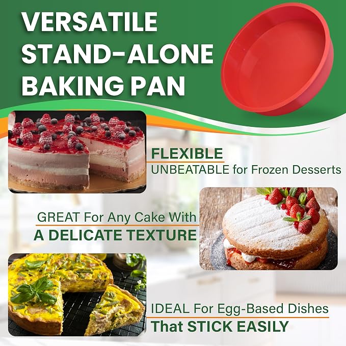 9 Inch Springform Pan for Cheesecake, with LEAKPROOF Silicone Sleeve & 2 REUSABLE Liners for WATER BATH Baking - No Foil Wrap & Parchment Needed, NON-TOXIC Stainless Steel Cheese Cake Pans for Baking