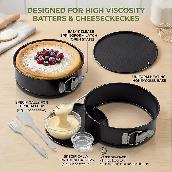 9 Inch Springform Pan, 4mm Thick Carbon Steel Cheesecake Pan with Removable Bottom, Leakproof Non-Stick Cake Pan for Baking, Includes Silicone Oil Brush & Scraper, Oven Safe to 450°F