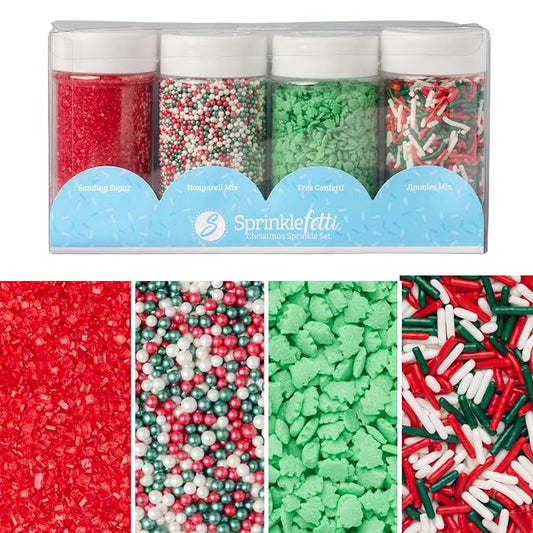 Sweets Indeed Sprinkles, 4 Pack, Edible Sprinkle Mix, Perfect for Cake Decorations, Baking, Ice Cream, Cookies, Cupcake Topper (Christmas)