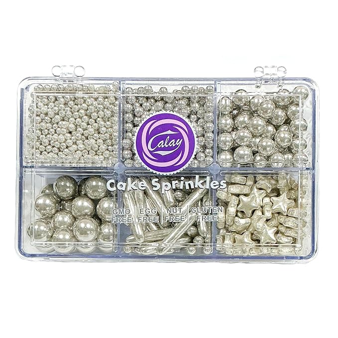 Homipooty Edible Silver Pearl Sugar Sprinkles 130g/4.58oz Silver Pearl Star Sprinkles For Cake Decorations Wedding，Cookies，Ice Cream, Cupcake Toppers, Halloween Christmas Supplies