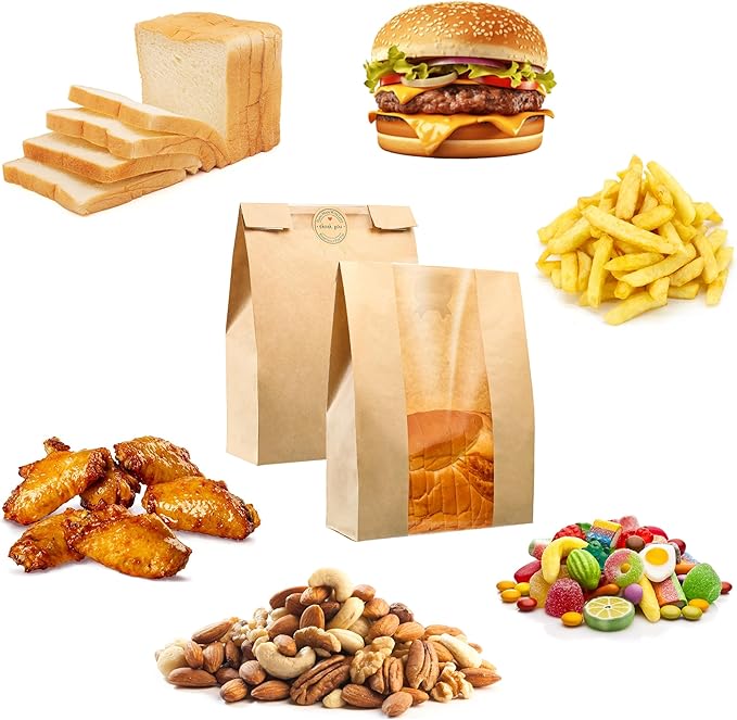25 Pcs Bread Bags for Homemade Bread, Sourdough Paper Bags With Window, 50% Thicker 13.7x8.2x3.7in A Large Bakery Bag Used for Storage Bakery Cookies & Snacks, 40 Cute Sealing Stickers with Ties