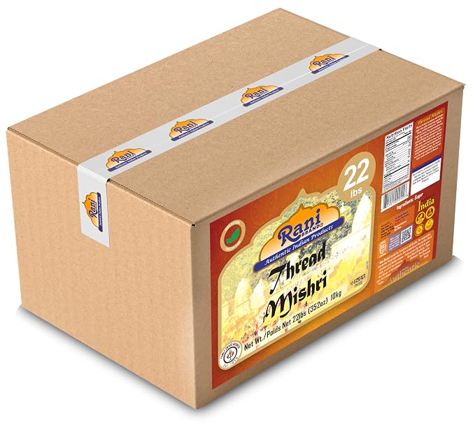 Rani Thread Misri (Rock Sugar / Dhaga Mishri) 352oz (22lbs) 10kg Bulk Box ~ All Natural | Gluten Friendly | No Colors | Vegan | Kosher | Indian Origin
