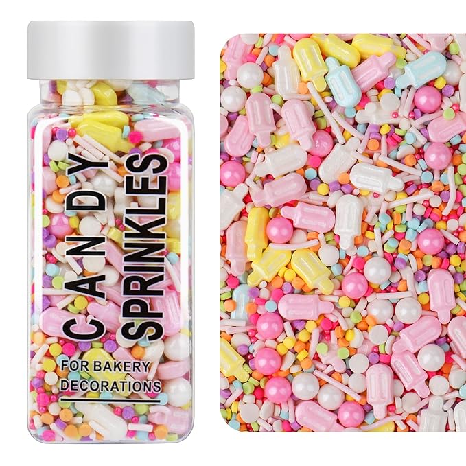 Rainbow Summer Sprinkles for Cake Decorating, Pastel Ice Cream Sprinkles Mix with Pearls Confetti Jimmies for Cake Ice Cream Cupcakes Baking Donut Topping