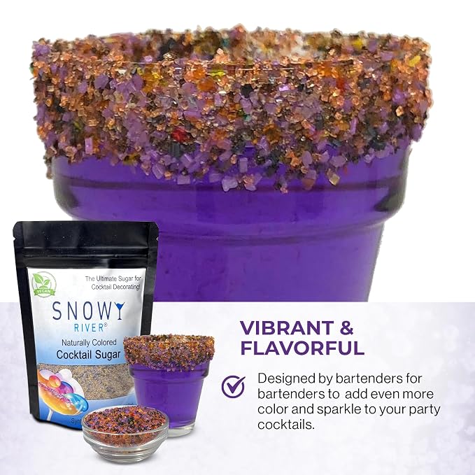 Snowy River Halloween, Cocktail & Margarita Sugar Rimmer - Vibrant Naturally Colored Sugar for Cocktail Rimming, Baking & Decorating, Medium Crystal - 4oz