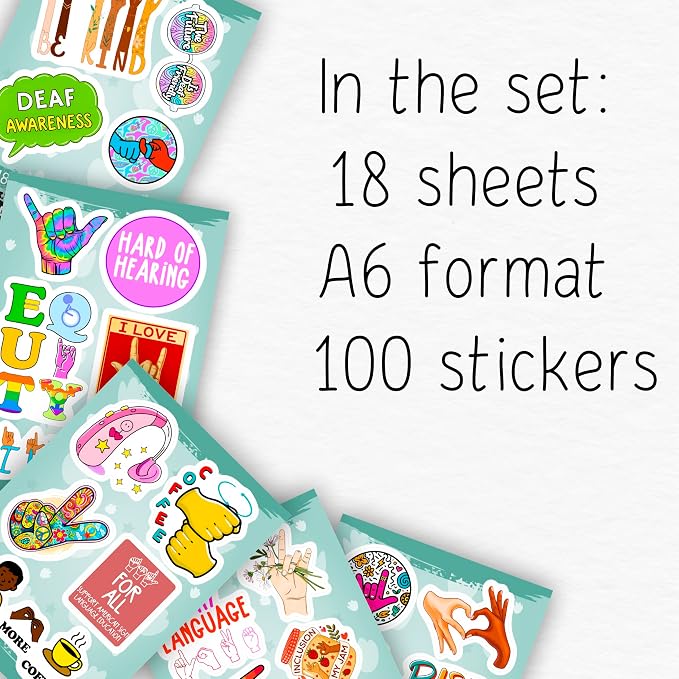 100Pcs Sign Language Stickers for Water Bottle, Laptop - ASL Stickers, Decorations - American Sign Language Gift for Women & Men