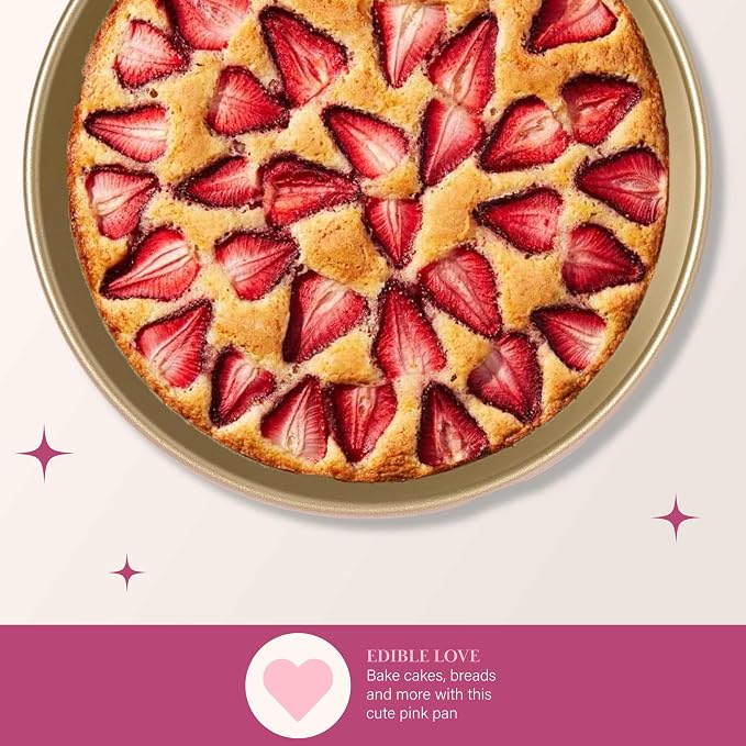 Paris Hilton Nonstick Carbon Steel Bakeware Collection, 9-Inch Round Cake Pan, Dishwasher Safe, Made without PFOA and PFAS, Pink Champagne Two-Tone