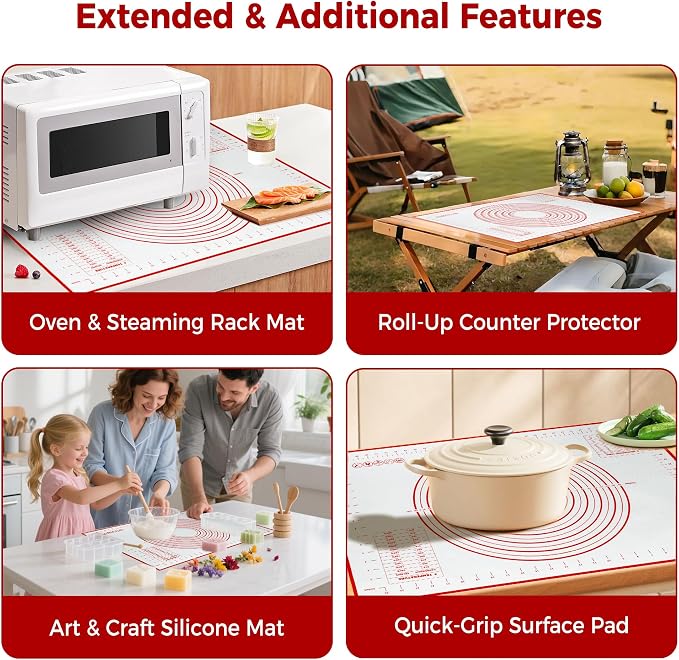 Extra Large Nonstick Silicone Pastry Mat 28x20Inch with Measurements, Food Grade Silicone Baking Mat, Non-Slip Dough Rolling Mat for Counter, Oven Liner, Fondant/Pie Crust/Sourdough Bread Baking