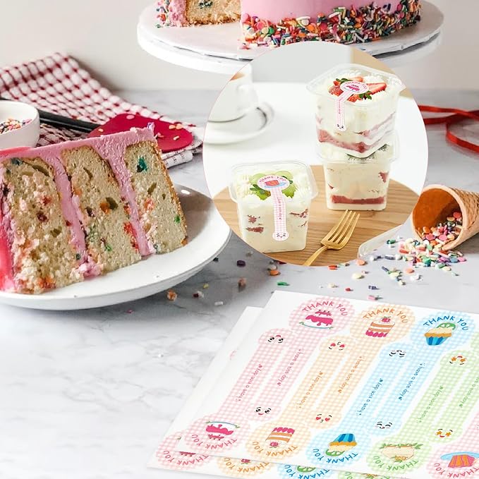 Beyonday 300pcs Handmade Lollipop Baking Stickers for Cake Box/Tins/Jars/Coffee Cups/Bottles, Cute Cake Long Label Sealing Bakery Stickers for Gift Wrapping Self-Adhesive Tamper Evident Seal Labels