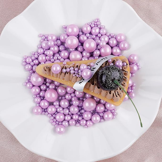 Purple Pearl Sprinkles for Cake Decorating, 6 Sizes Mix 4.6 oz Edible Pearls Sugar Sprinkles for Baking Cupcake Cookies