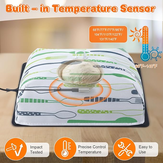 Sourdough Warming Mat, 59°F-140°F Adjustable Dough Proofing Heating Mat with Thermostat, Dough Proofings Mats for Sourdough Starter with Heat Shield, Bread Proofing Mats for Doughs Food Heating