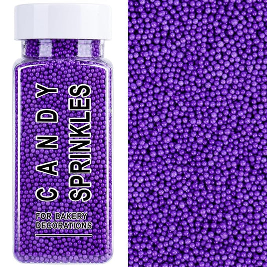 Purple Nonpareils Sprinkles, 2mm Edible Pearls for Cake Decorating, 4.6oz Mini Sugar Candy Pearls for Baking, Cupcake, Cookie, Ice Cream Toppings, Wedding Party Halloween Mardi Gras Supplies