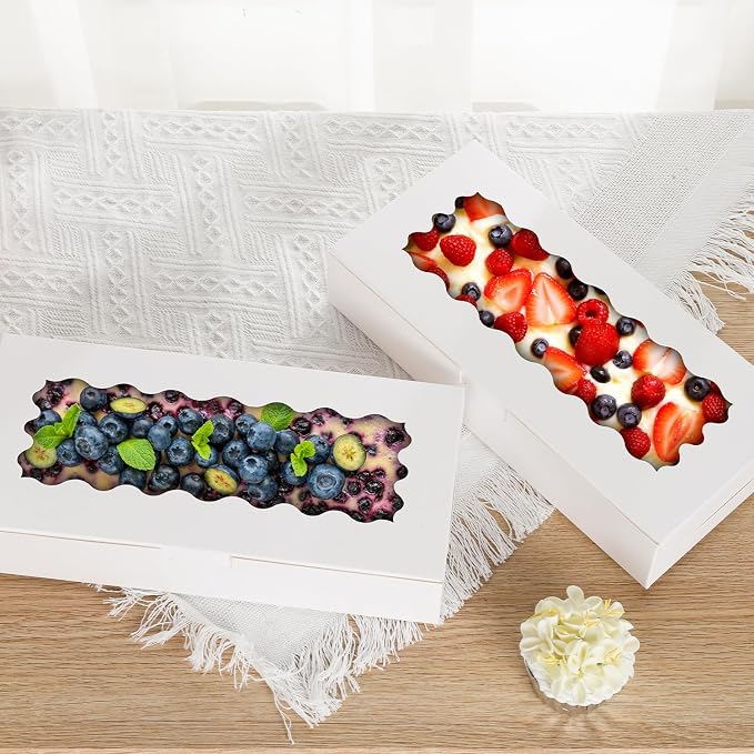 50 pcs White Cookie Box,12x5.5x2.5 Inch Bakery Boxes with Window Pies Chocolate Strawberries Muffins Biscuit Pastry Dessert Box For Packaging