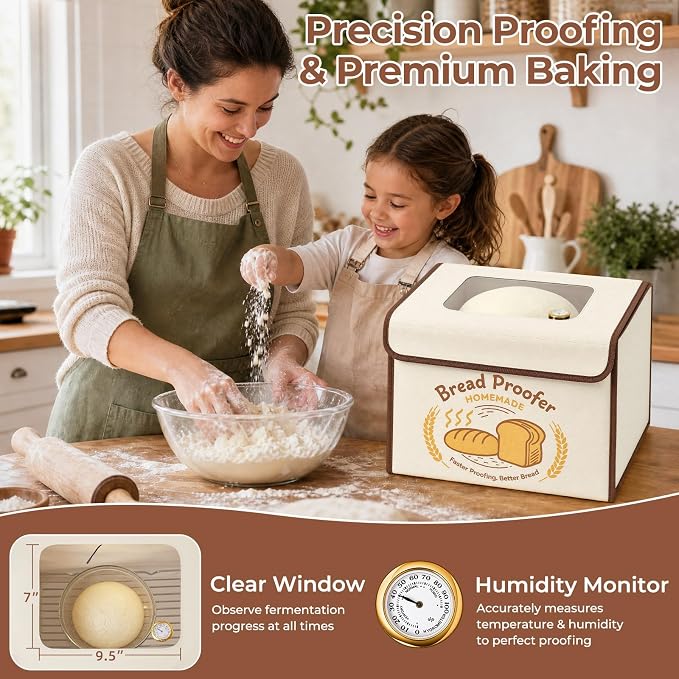 Folding Bread Proofing Box with 50-113℉ Temp Control & 48H Timer, Dough Proofer with Hygrometer, Metal Rack, Recipes, Sourdough Starter Warmer Sourdough Proofer Box for Making Bread, Pizza, Yogurt