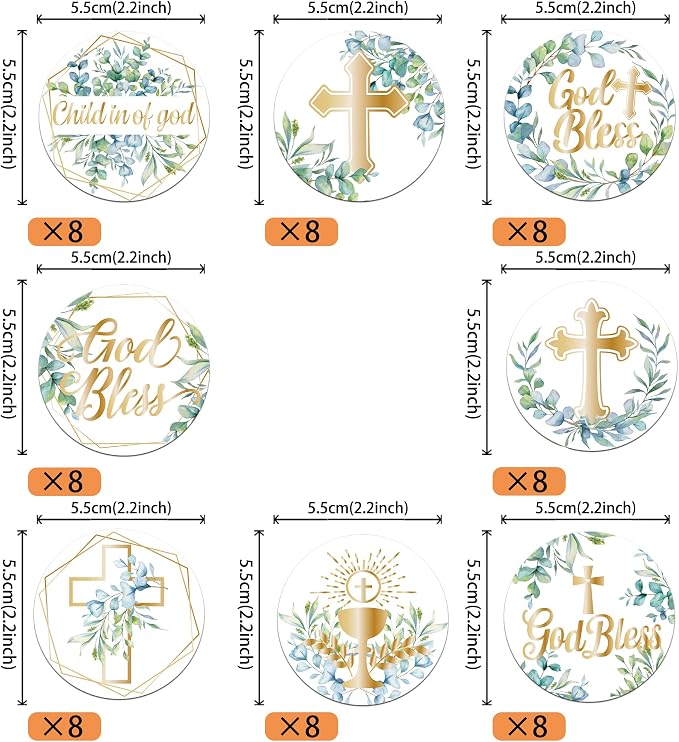 64 PCS Edible God Bless Cupcake Toppers Edible First Communion Cupcake Picks Greenery Leaves Cross Baptism Cake Decorations for God Bless Theme Baby Shower Birthday Party Cake Decorations Supplies