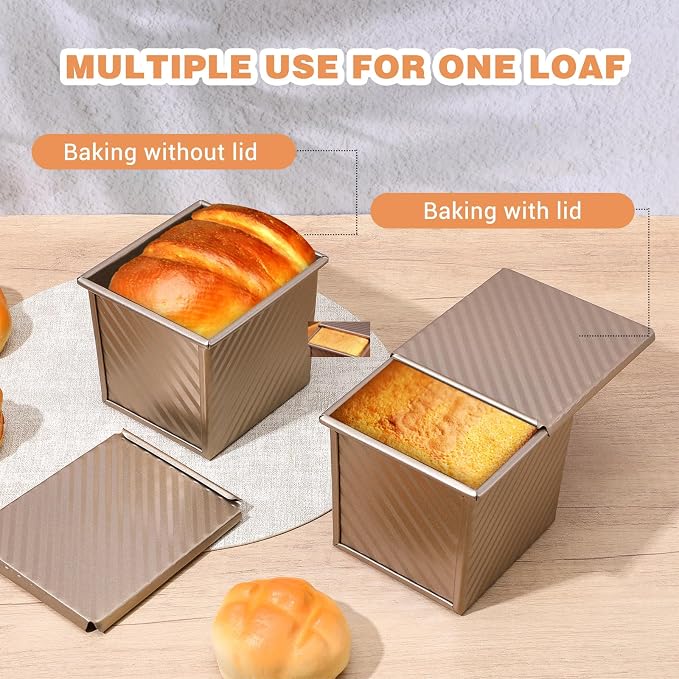 2 Pcs Square Nonstick Square Loaf Pan With Lid, 4.53 x 3.94 x 4.33 inch Mini Toast Box for Home Baking, Mini Cube Toast Box Ideal Baking Set Gift