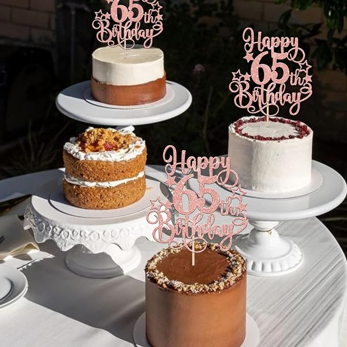 1 PCS Happy 65th Birthday Cake Topper Glitter Cheers to 65 Years Birthday Cake Pick Hello 65 Fabulous Cake Decoration for Happy 65th Birthday Anniversary Party Decorations Supplies Rose Gold