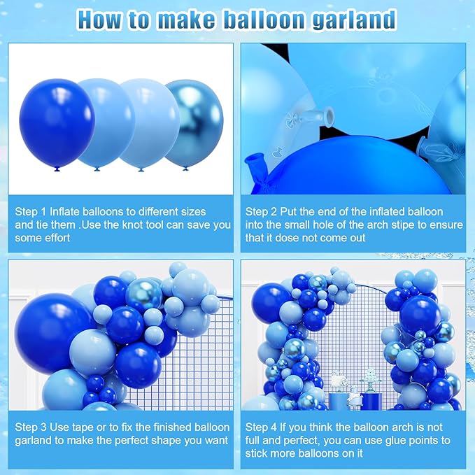 YMSZ Blue Balloon Garland Arch Kit, Navy Blue Balloons Metallic Blue Balloon for Birthday, Baby Shower, 2026 Graduation, Anniversary Party Decorations