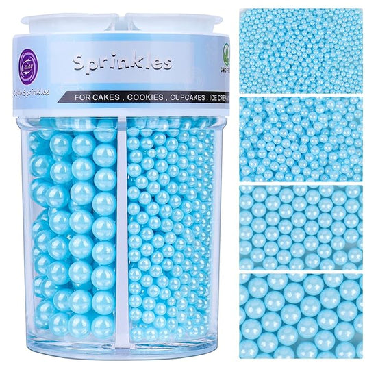Sprinkles for Cake Decorating, 7.8oz Light Blue Pearl Sprinkles 4 Sizes Mix for Cake Cupcake Cookie Baking Donuts Ice Cream Toppings