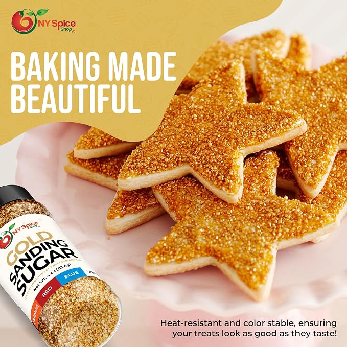 NY Spice Shop Golden Sanding Sugar - 4 Ounce Sweet Colorful Edible Sprinkles For Candy Dish - Sugar Sprinkles For Cake Decorating Cookies Basket & Dishes