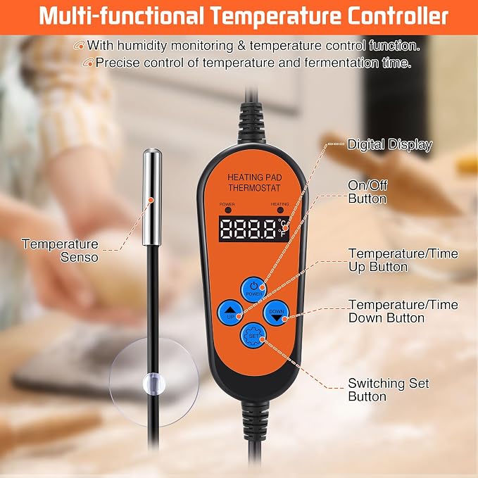 Proofing Box with Heater, Bread Proofing Box with 41℉-122℉ Temperature and Timer Controller, Collapsible Zippered Temperature Proofer for Bread, Pizza and Yoghurt Making