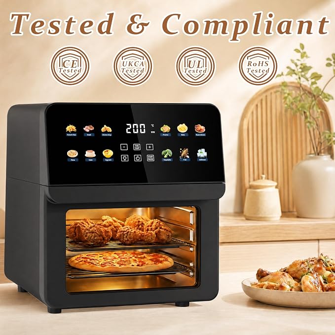 2026 Upgraded 12QT Air Fryer Oven, 8-in-1 Toaster Oven Combo, 8 Presets, Family Size Countertop Oven, 2 Baking Racks & Gloves, Roast Bake Air Fry, Easy to Clean