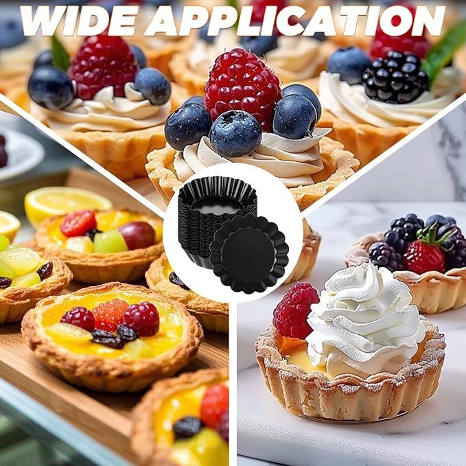 32 Pack 3 Inch Mini Tart Pans, Round Egg Tart Molds with Removable Bottom, Nonstick Mini Quiche Pan Bakeware Mold Fluted Side for Pies, Mousse Cakes, Dessert Baking