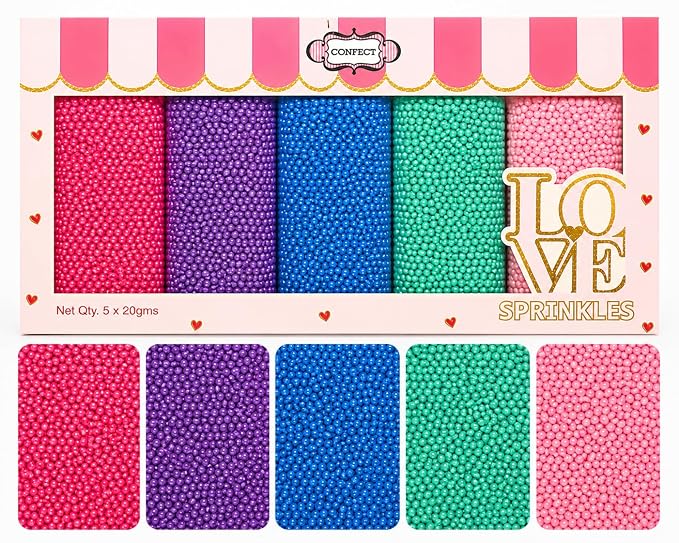 Confect Pearl Sprinkles | Assorted pack of 5 Funky Disco Sprinkles | Baby Shower Mix Hot Pink, Purple, Blue, Teal & Baby Blue Pearl Disco Ball Dragees - Vegan, Gluten-Free, Nut-Free, Soy-Free, Dairy-Free, Palm Oil-Free, No Artificial Dyes - 5 Oz