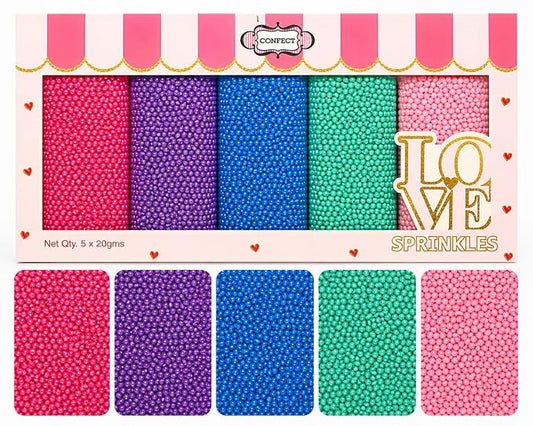 Confect Pearl Sprinkles | Assorted pack of 5 Funky Disco Sprinkles | Baby Shower Mix Hot Pink, Purple, Blue, Teal & Baby Blue Pearl Disco Ball Dragees - Vegan, Gluten-Free, Nut-Free, Soy-Free, Dairy-Free, Palm Oil-Free, No Artificial Dyes - 5 Oz
