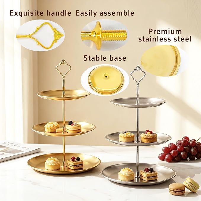 pson 1 Set 3 Tier Stainless Steel Cupcake Stand Holder, Tiered Dessert Display Tower for Wedding, Birthday, Party & Holiday Table Decor(Gold)