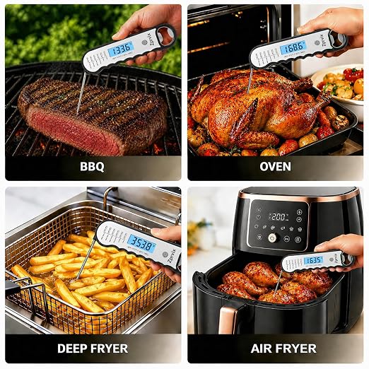 0.5s Instant Read Meat Thermometer Digital, Cooking, ±0.5°F Accuracy | Food Thermometer with Lift-to-Wake, Backlight & Auto-Rotating Display, IPX6 Waterproof for Grill, BBQ, Candy & Kitchen