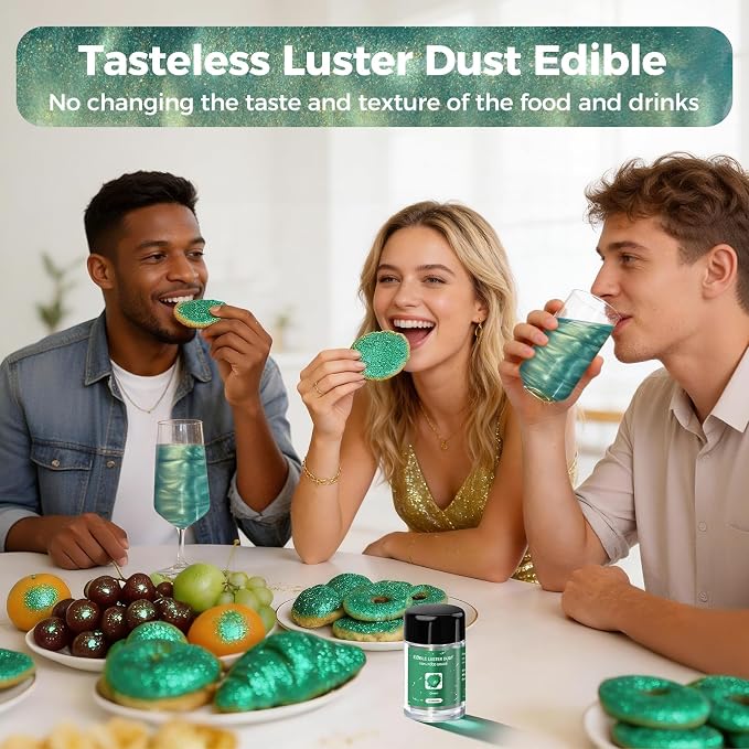 CRPTHE Green Luster Dust Edible 5g, Edible Glitter for Drinks, Food Grade Glitter Shimmer Sprinkle Powder for Cocktails, Baking, Beverages, Cakes, Strawberries, Cookies, Fondant, Vegan